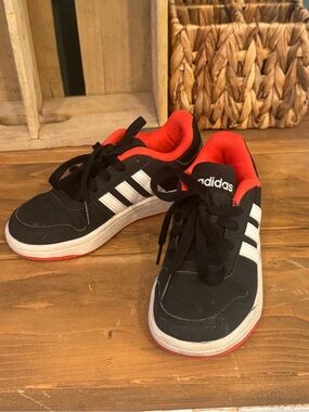 adidas Kids Black and Red Low-Top Sneakers with White Stripes